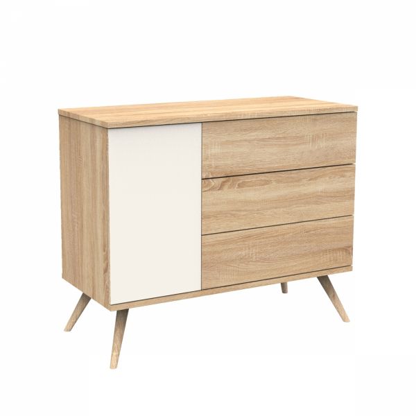 Commode 3 tiroirs 1 porte Vanille Seventies