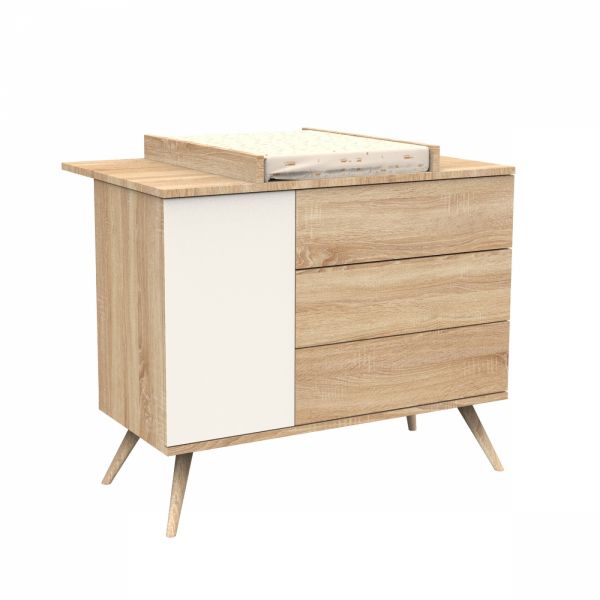 Commode 3 tiroirs 1 porte Vanille Seventies