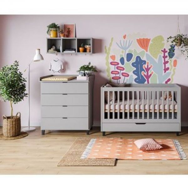 Commode 4 tiroirs gris et noir - Collection Simple