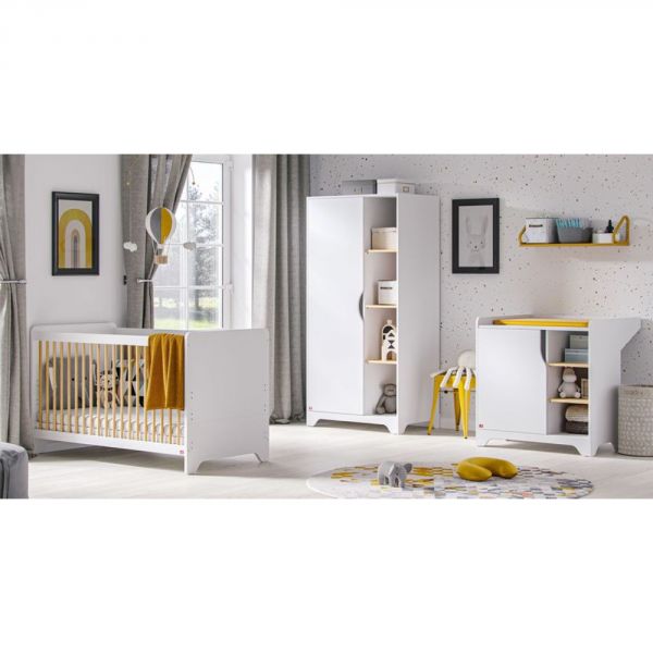 Commode avec plan à langer bois et blanc - Collection Leaf