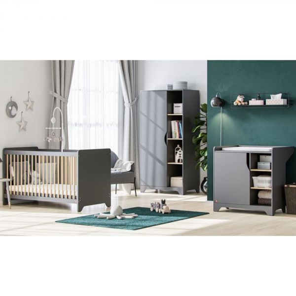 Commode avec plan à langer bois et graphite - Collection Leaf