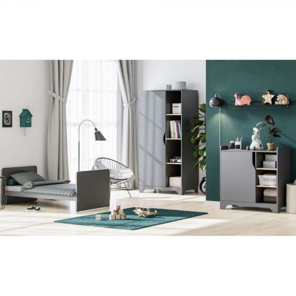 Commode avec plan à langer bois et graphite - Collection Leaf