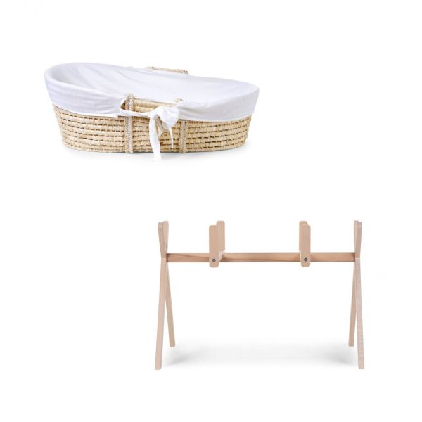 Couffin panier Moise Natural + Matelas + Habillage Jersey écru + support en bois naturel