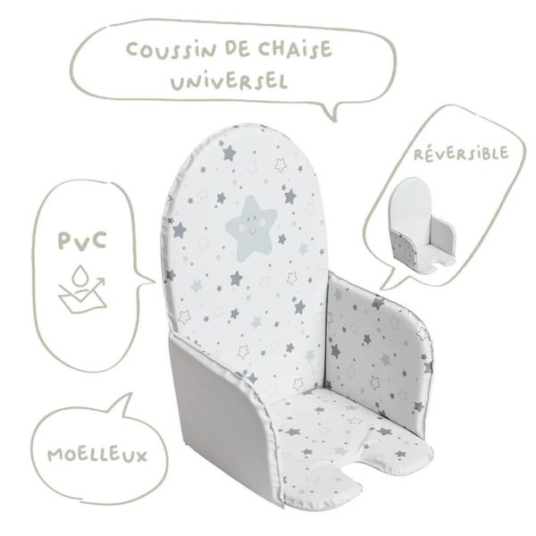 Coussin de chaise haute universel - Etoiles grises - 28X38CM