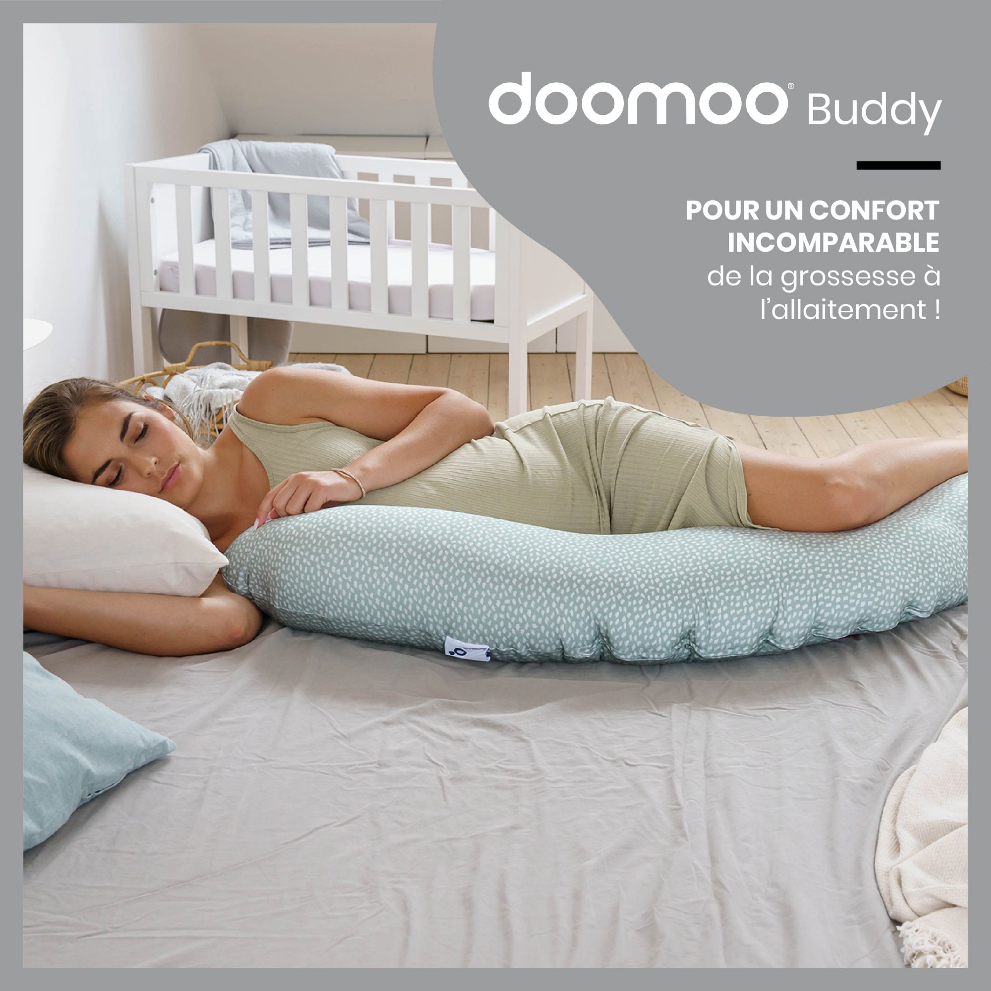 Coussin d'allaitement doomoo Buddy Cloudy Kaki - Made in Bébé