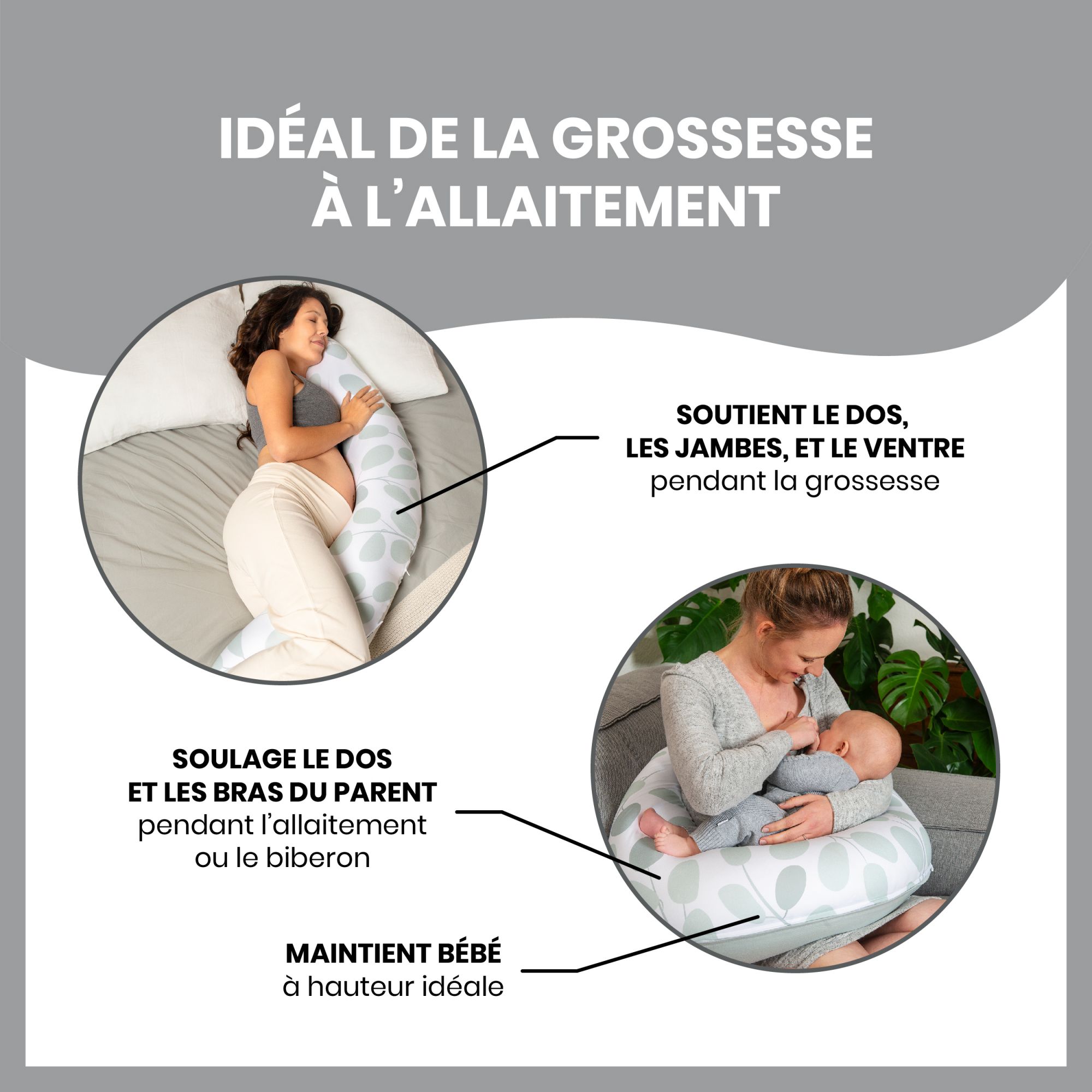 Coussin d'allaitement doomoo Buddy Leaves Aquagreen - Made in Bébé