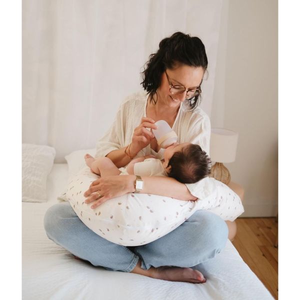 Coussin de maternité et d'allaitement Jersey coton Ecru / Hérissons