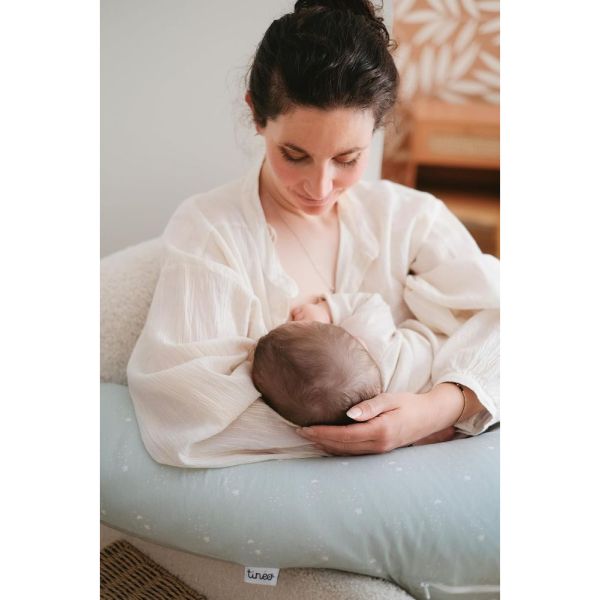 Coussin de maternité et d'allaitement Jersey coton Vert d'eau / Etoiles