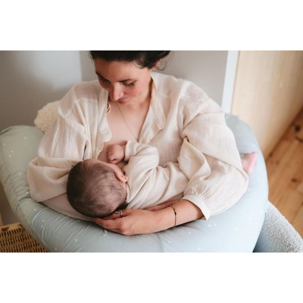 Coussin de maternité et d'allaitement Jersey coton Vert d'eau / Etoiles