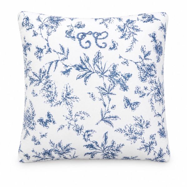 Coussin réversible imprimé Toile de Jouy 35 x 35 cm Bleu
