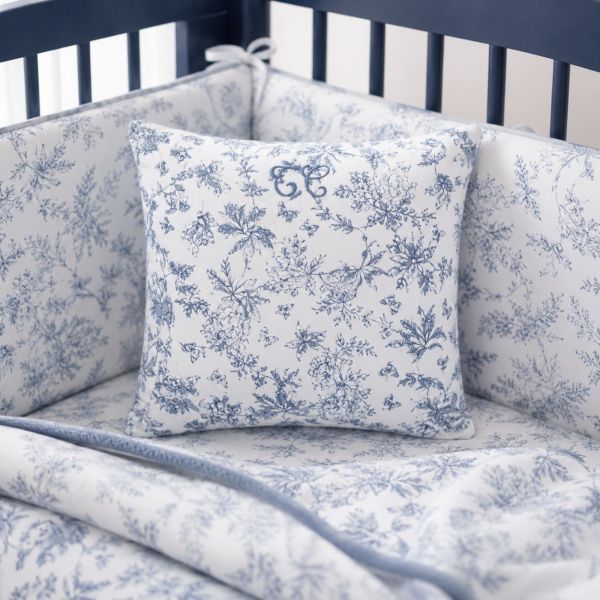 Coussin réversible imprimé Toile de Jouy 35 x 35 cm Bleu