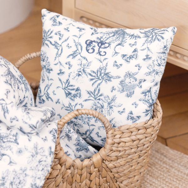 Coussin réversible imprimé Toile de Jouy 35 x 35 cm Bleu
