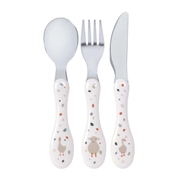 Set de 3 couverts inox Tiny farmer Blanc