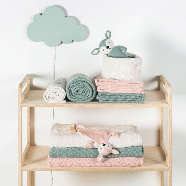 Couverture bébé 75x100 cm River Knit Ash green et Coral Fleece