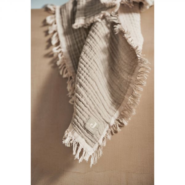 Couverture bébé 75x100 cm à franges Olive et Ivoire