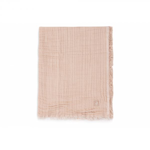 Couverture bébé 120x120 cm à franges Moonstone et Ivoire