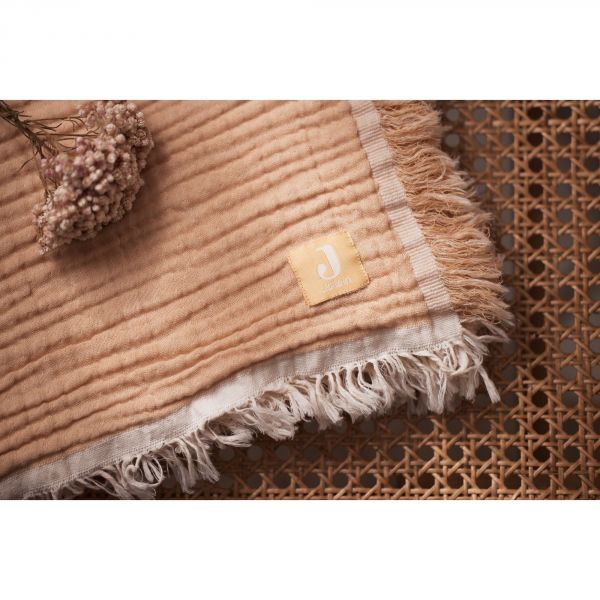 Couverture bébé 120x120 cm à franges Moonstone et Ivoire