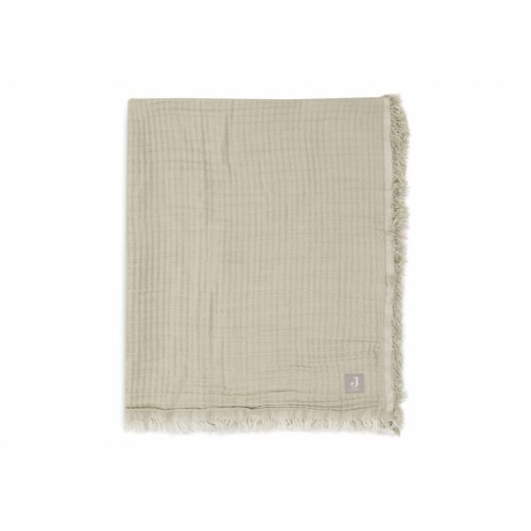 Couverture bébé 120x120 cm à franges Olive et Ivoire