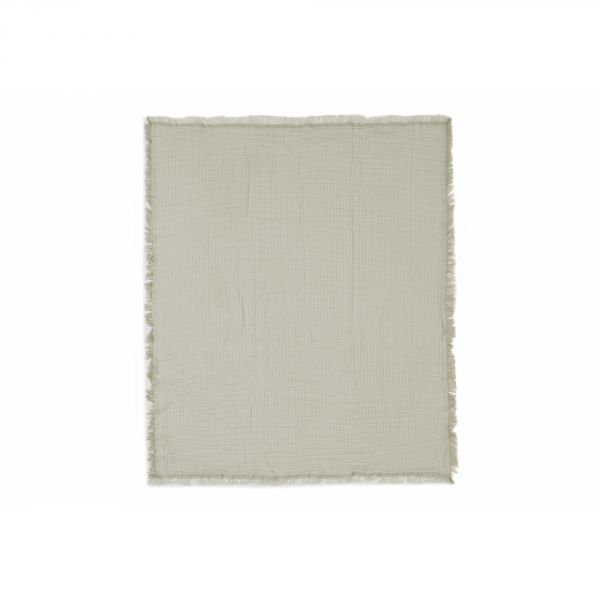 Couverture bébé 120x120 cm à franges Olive et Ivoire