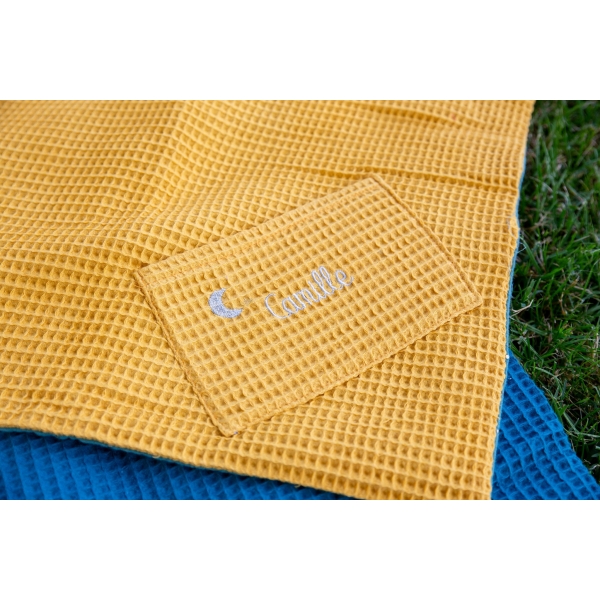 Couverture nid d'abeille Moutarde personnalisable