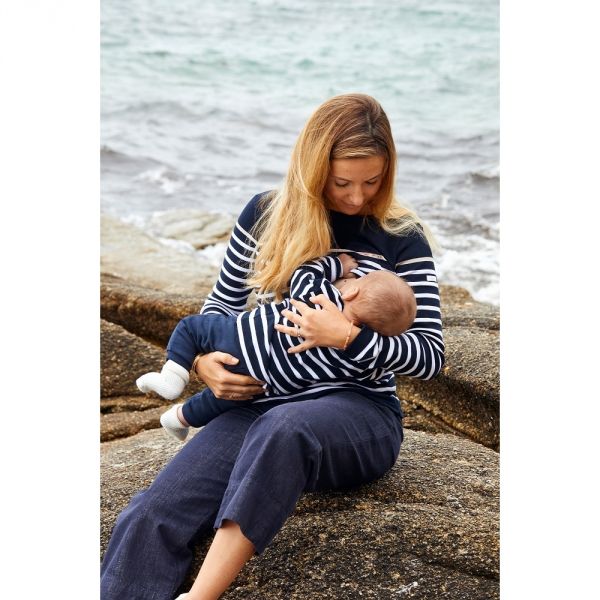 Marinière de maternité et d'allaitement Crozon marine blanc Taille M