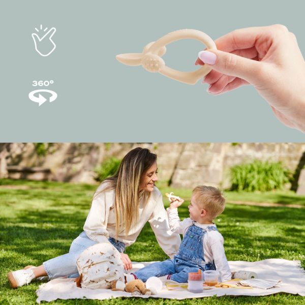 Cuillère de dentition 2 en 1 bébé silicone beige