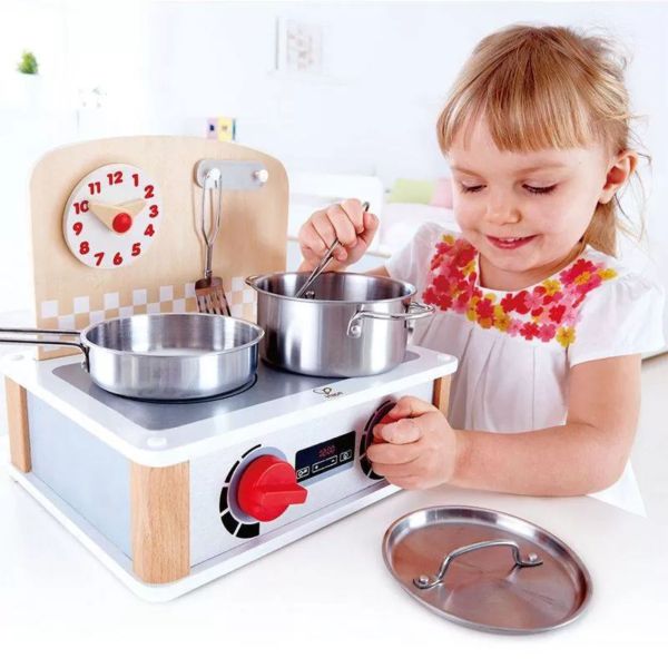 Cuisinière barbecue grill 2-en-1 pour enfant en bois