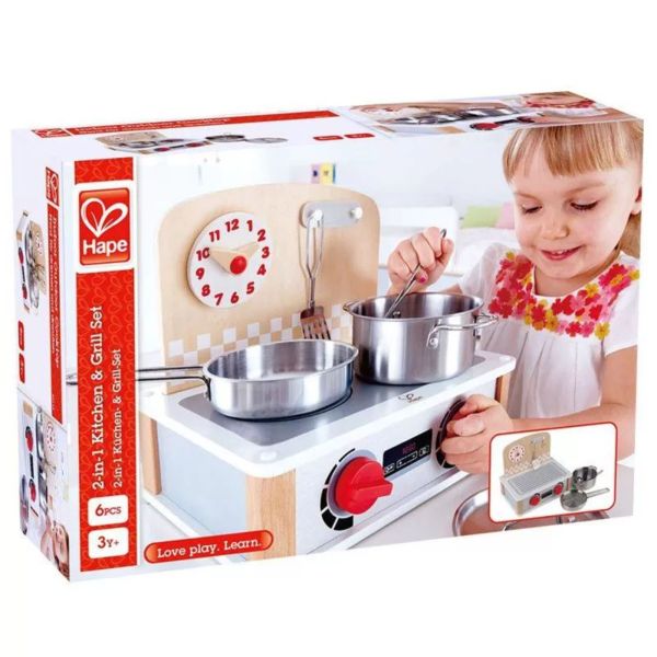 Cuisinière barbecue grill 2-en-1 pour enfant en bois