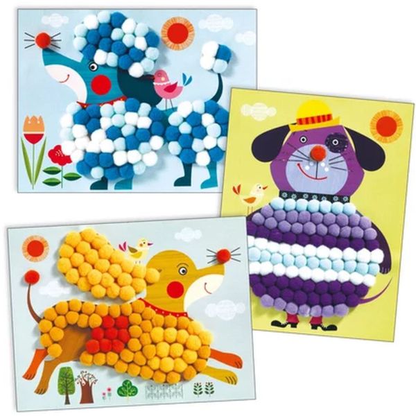 Coffret activités de collages de pompons Des chiens à caresser