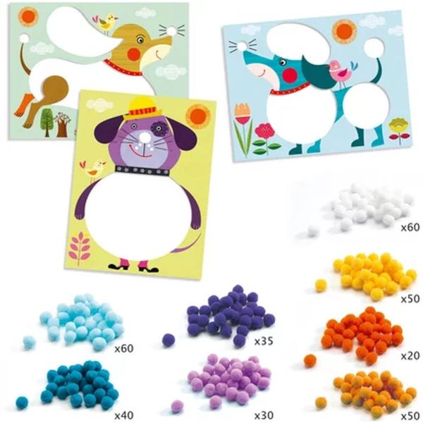 Coffret activités de collages de pompons Des chiens à caresser
