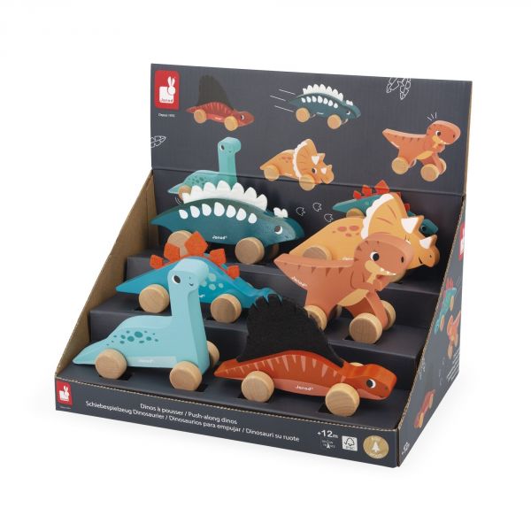 1 jouet dinosaure à pousser en bois (modèle aléatoire)