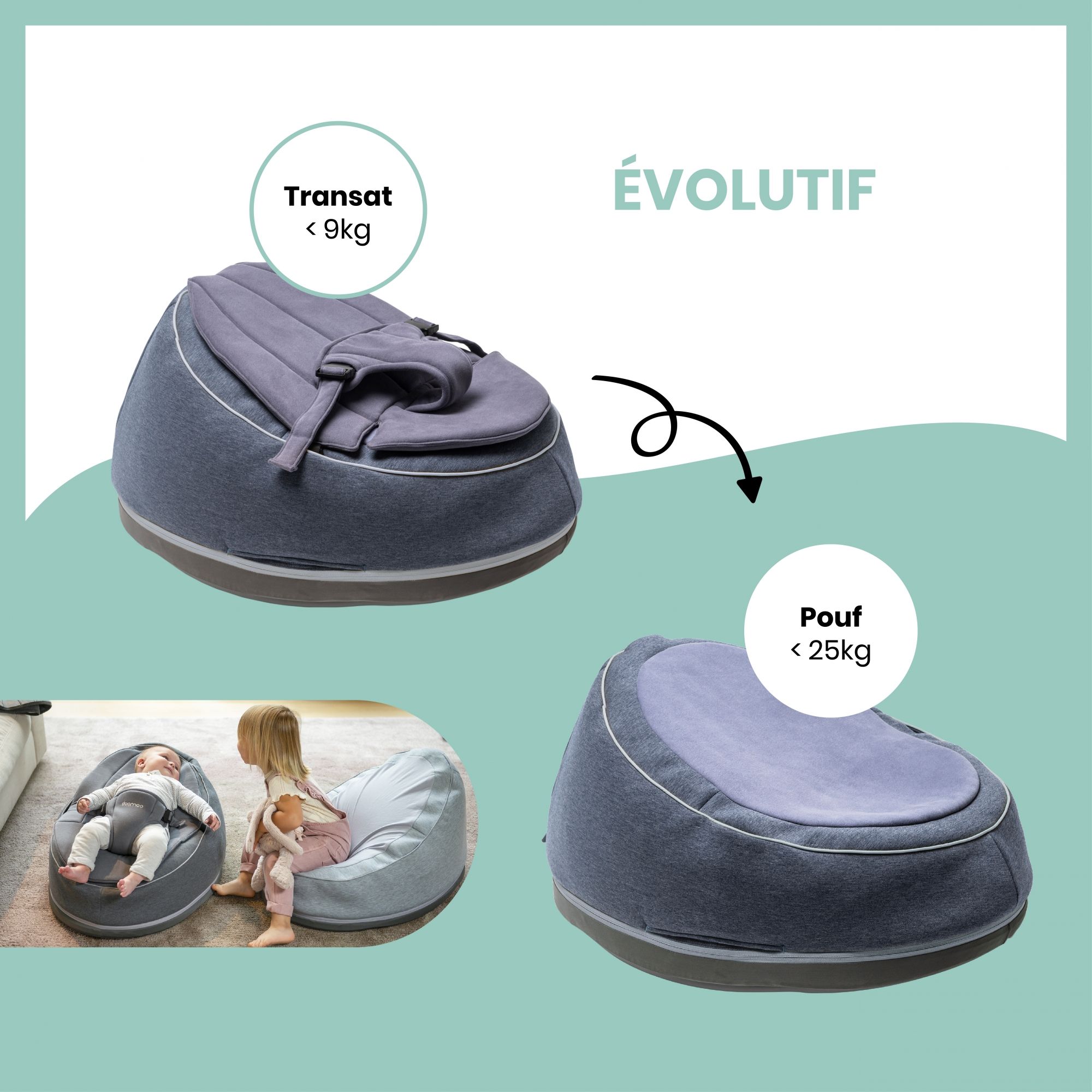 Babymoov Doomoo Nid - Transat Bébé - Pouf Evolutif