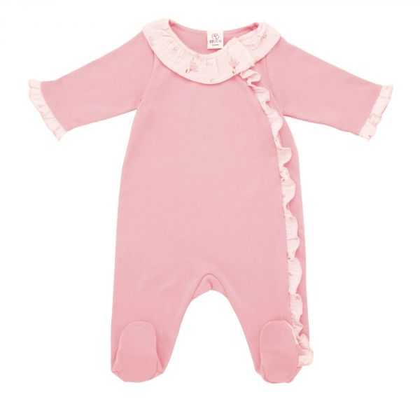 Pyjama hiver en maille bouclette rose thé avec volants - 12 mois