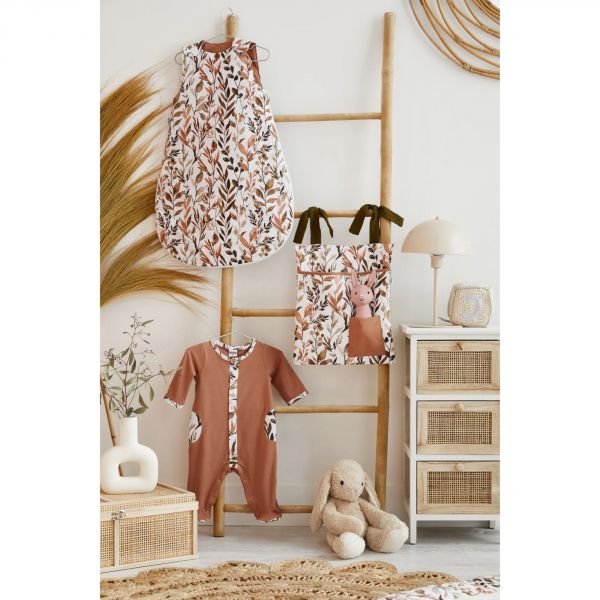 Pyjama hiver en maille bouclette cassonade / imprimé feuillages - 1 mois