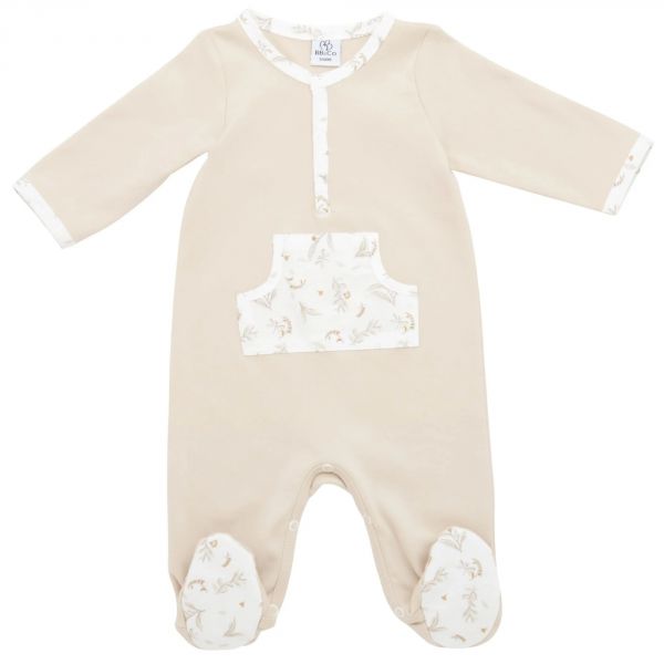 Pyjama été en coton beige / imprimé feuilles & libellules - 6 mois