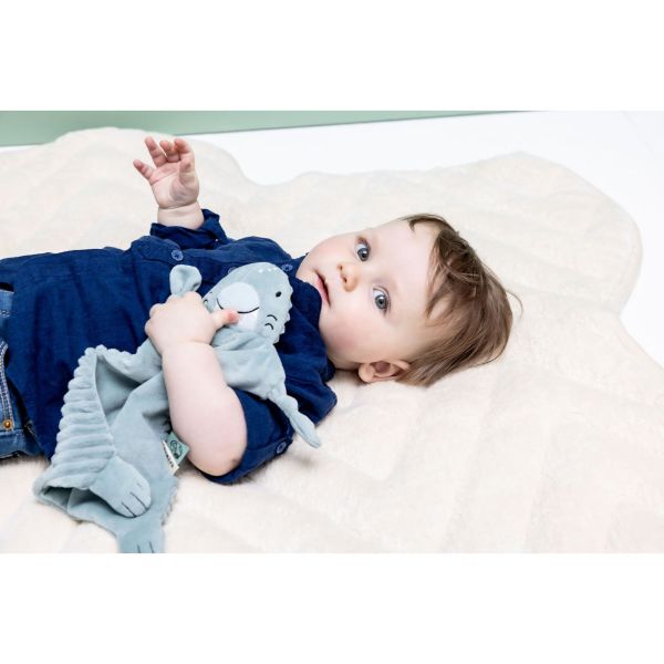 Doudou attache-tétine en velours côtelé - Mr. Shark