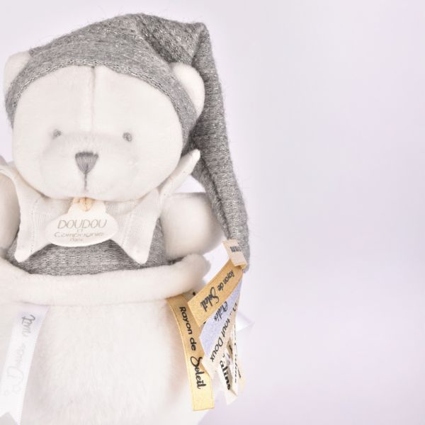 Boîte à musique Ours 20 cm Gris