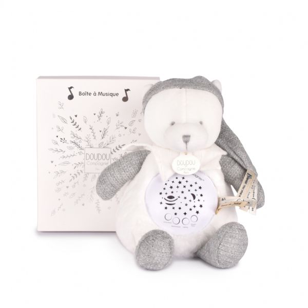 Veilleuse peluche musicale à projection d'étoiles Ours gris