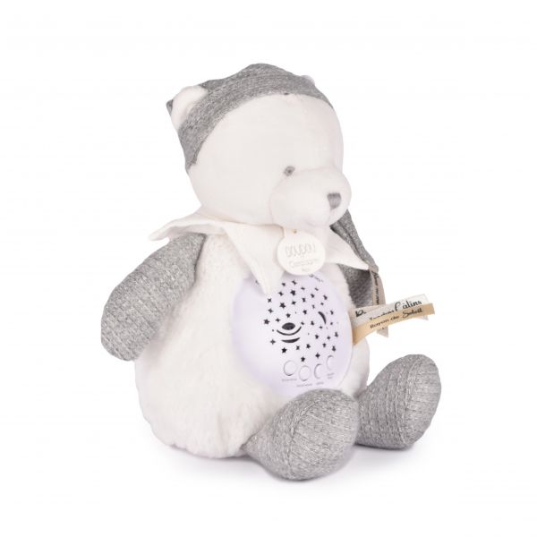 Veilleuse peluche musicale à projection d'étoiles Ours gris