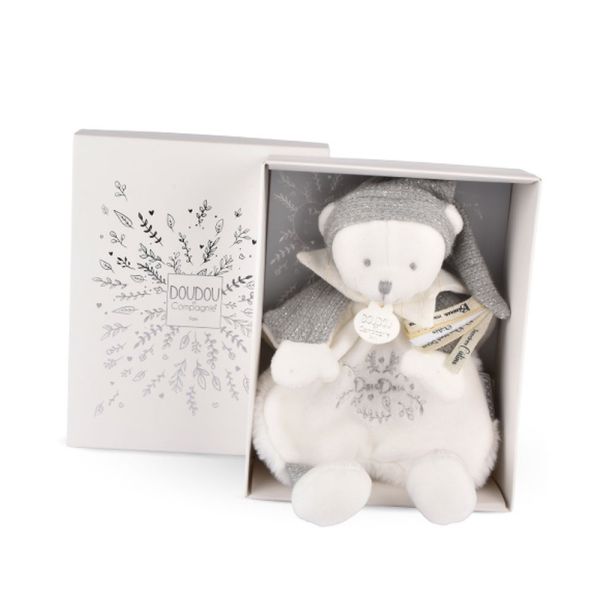 Doudou plat Ours cape 25 cm Argent