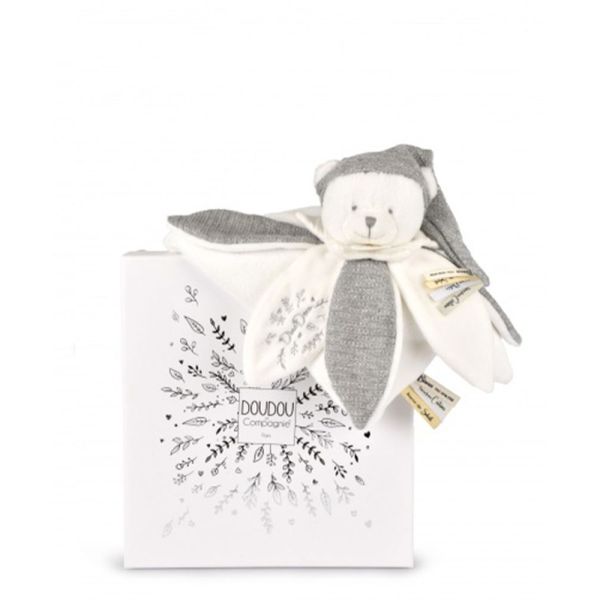 Doudou pétale plat collector Ours 25 cm Argent