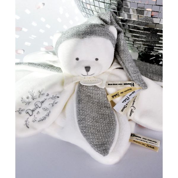 Doudou pétale plat collector Ours 25 cm Argent