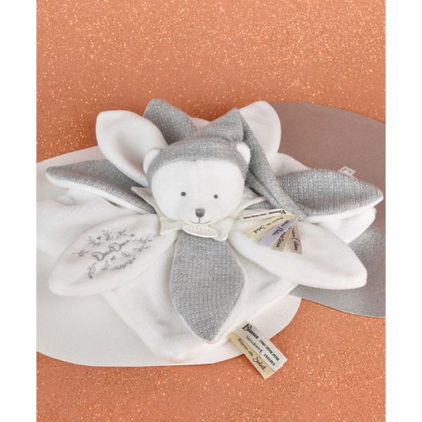 Doudou pétale plat collector Ours 25 cm Argent