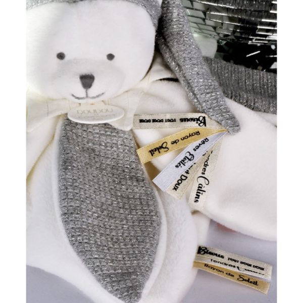 Doudou pétale plat collector Ours 25 cm Argent