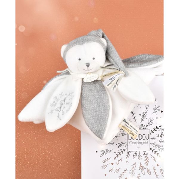 Doudou pétale plat collector Ours 25 cm Argent