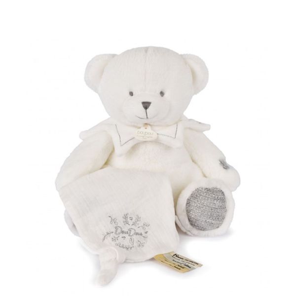 Doudou mouchoir Ours 30 cm Argent