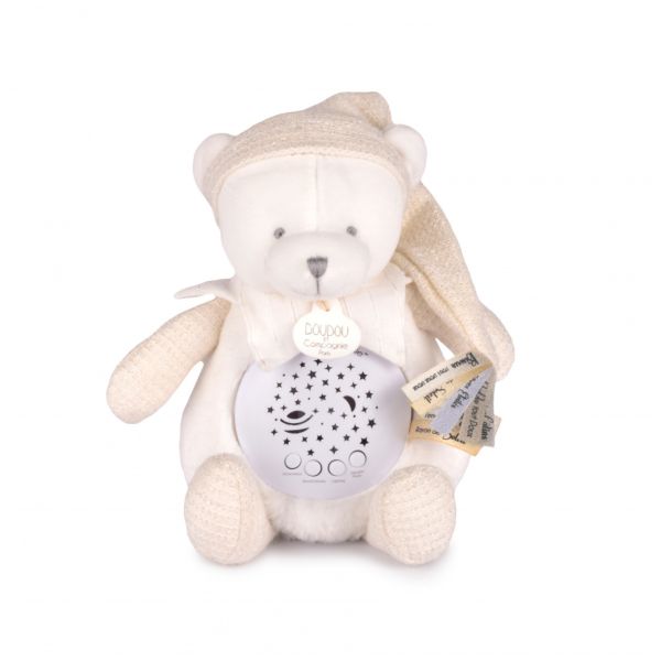 Veilleuse peluche musicale à projection d'étoiles Ours blanc