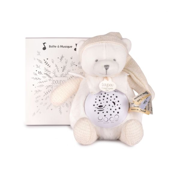Veilleuse peluche musicale à projection d'étoiles Ours blanc