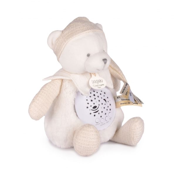 Veilleuse peluche musicale à projection d'étoiles Ours blanc
