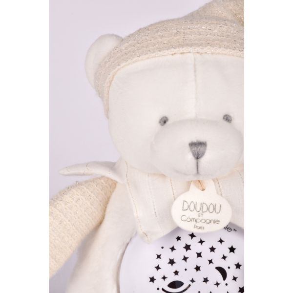 Veilleuse peluche musicale à projection d'étoiles Ours blanc